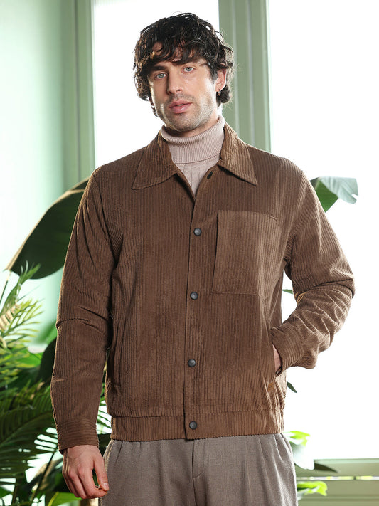 Solid-Corduroy Utility Bomber Jacket