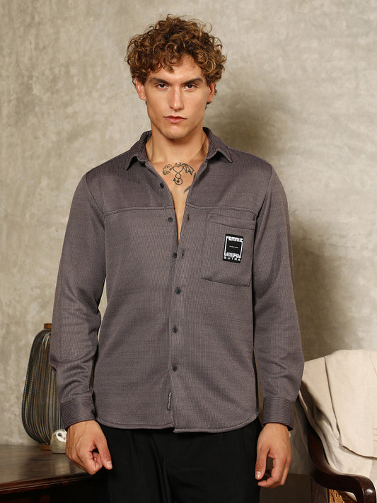 Ribbed-Knit Utility Shirt