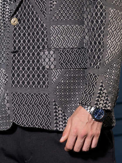 Tailored Geometric-Block Jacquard Blazer