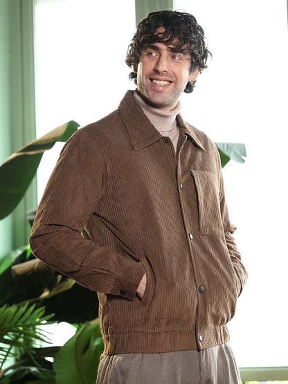 Solid-Corduroy Utility Bomber Jacket