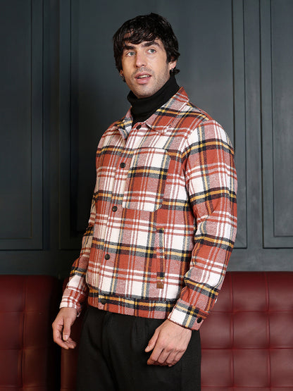 Twill-Plaid Utility Bomber Jacket