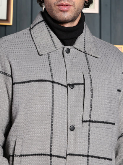 Waffle-Grid Utility Bomber Jacket