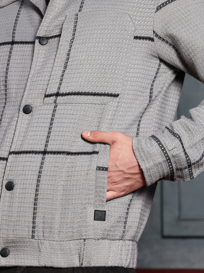 Waffle-Grid Utility Bomber Jacket