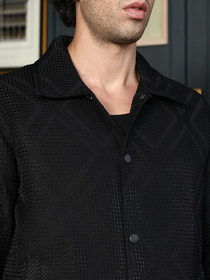 Rhombus-Jacquard Bomber Jacket