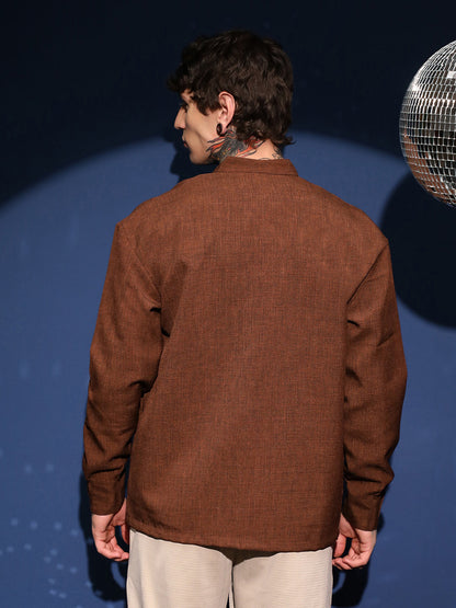 Band-Collar Heathered Shacket