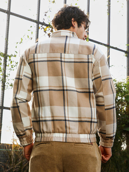 Zip-Front Brushed Plaid Jacket
