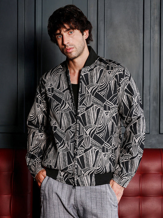Stroke-Jacquard Bomber Jacket