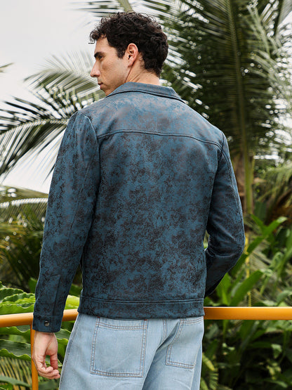 Embossed-Suede Biker Jacket