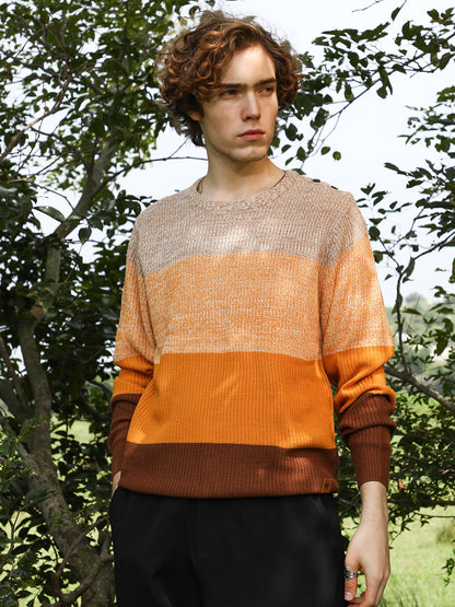 Contrast Panel Pullover Sweater