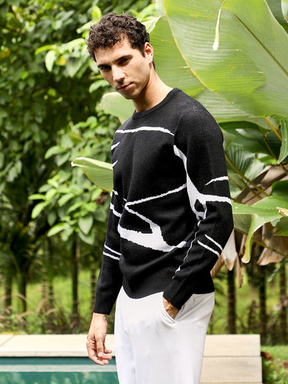 Mono-Abstract Pullover Sweater