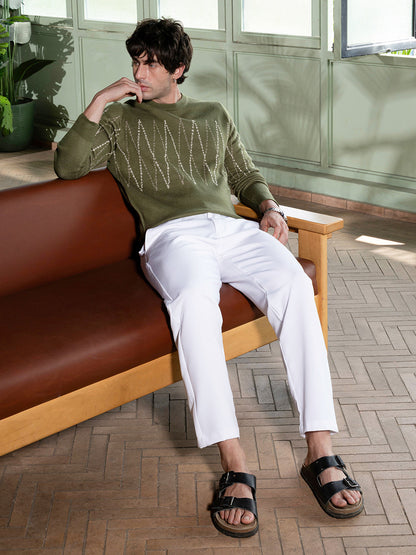Zigzag-Jacquard Pullover Sweater