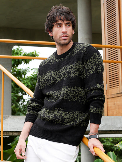 Ditsy-Panel Pullover Sweater