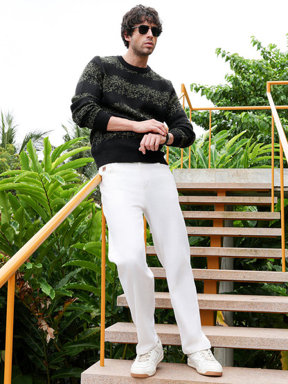 Ditsy-Panel Pullover Sweater