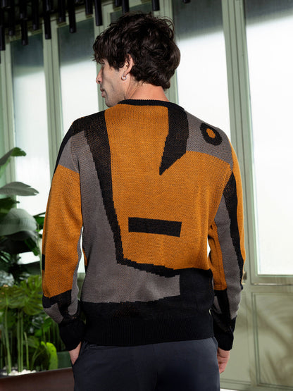 Abstraction-Jacquard Pullover Sweater