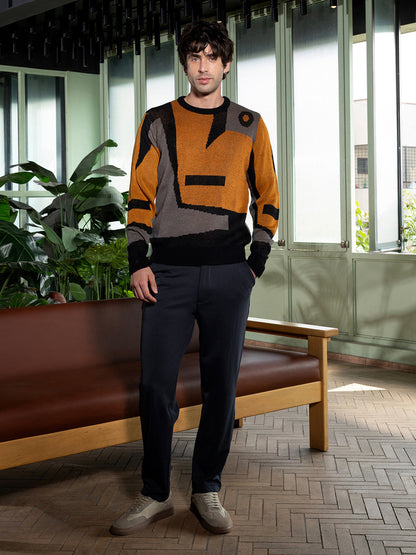 Abstraction-Jacquard Pullover Sweater
