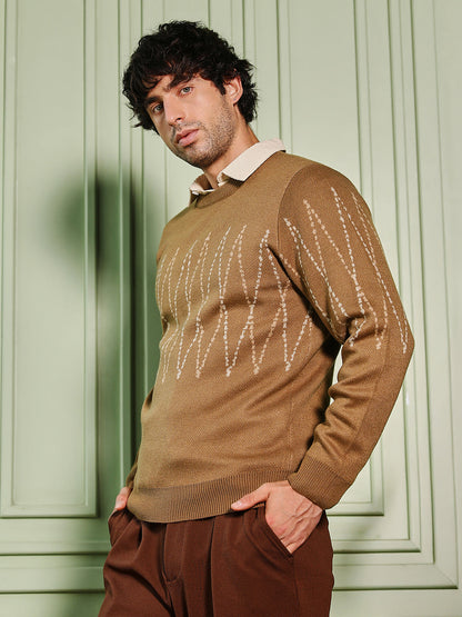 Zigzag-Jacquard Pullover Sweater