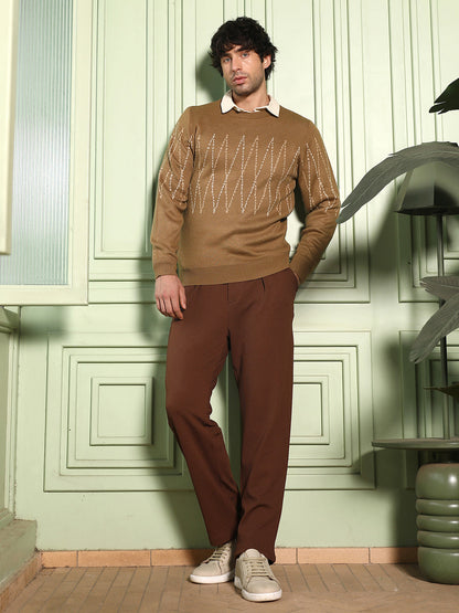 Zigzag-Jacquard Pullover Sweater