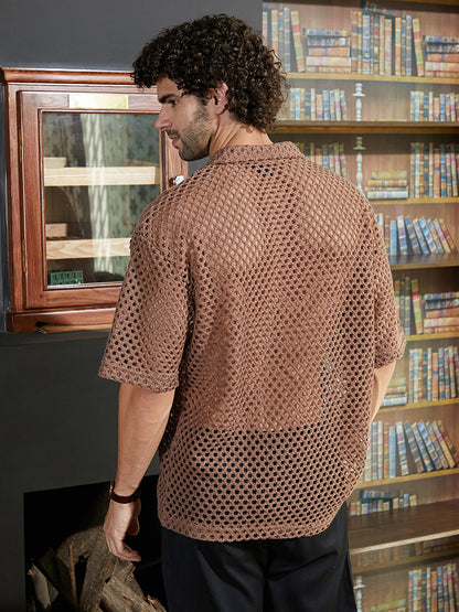 Open-Knit Resort Oversized Shirt