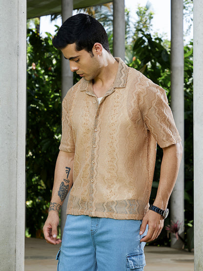 Swirl Open-Knit Resort Shirt
