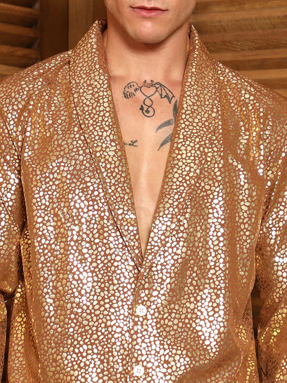 Metallic Shawl Collar Oversized Shirt