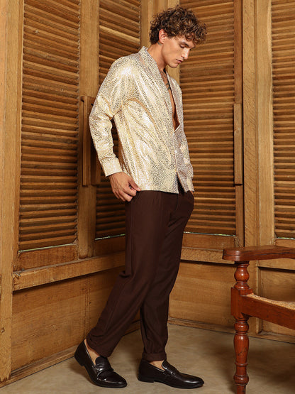 Metallic Shawl Collar Oversized Shirt