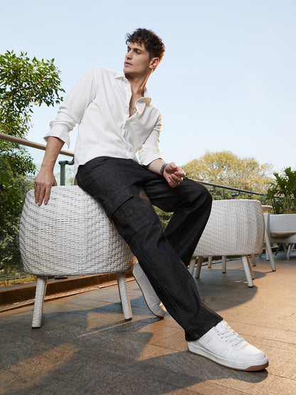 Dark-Wash Cargo Denim Jeans