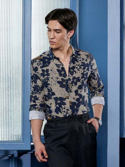 Men's Beige Floral Shirt