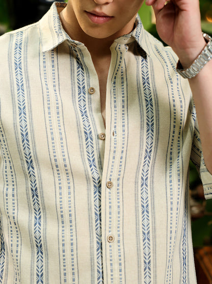 Men's Beige Self Design Shirt