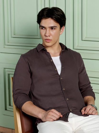 Men's Dark Brown Solid Shirt