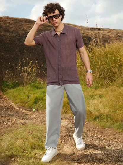 Stripe-Knit Polo Shirt