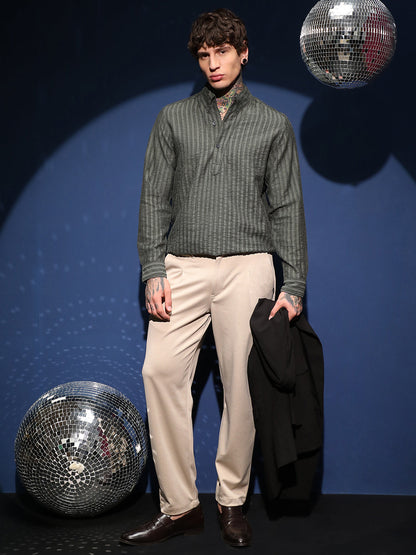 Edge-Lined Half-Placket Shirt