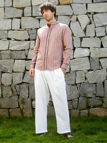Striped-Jacquard Mandarin Shirt