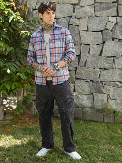 Ribbed-Plaid Relaxed Shirt