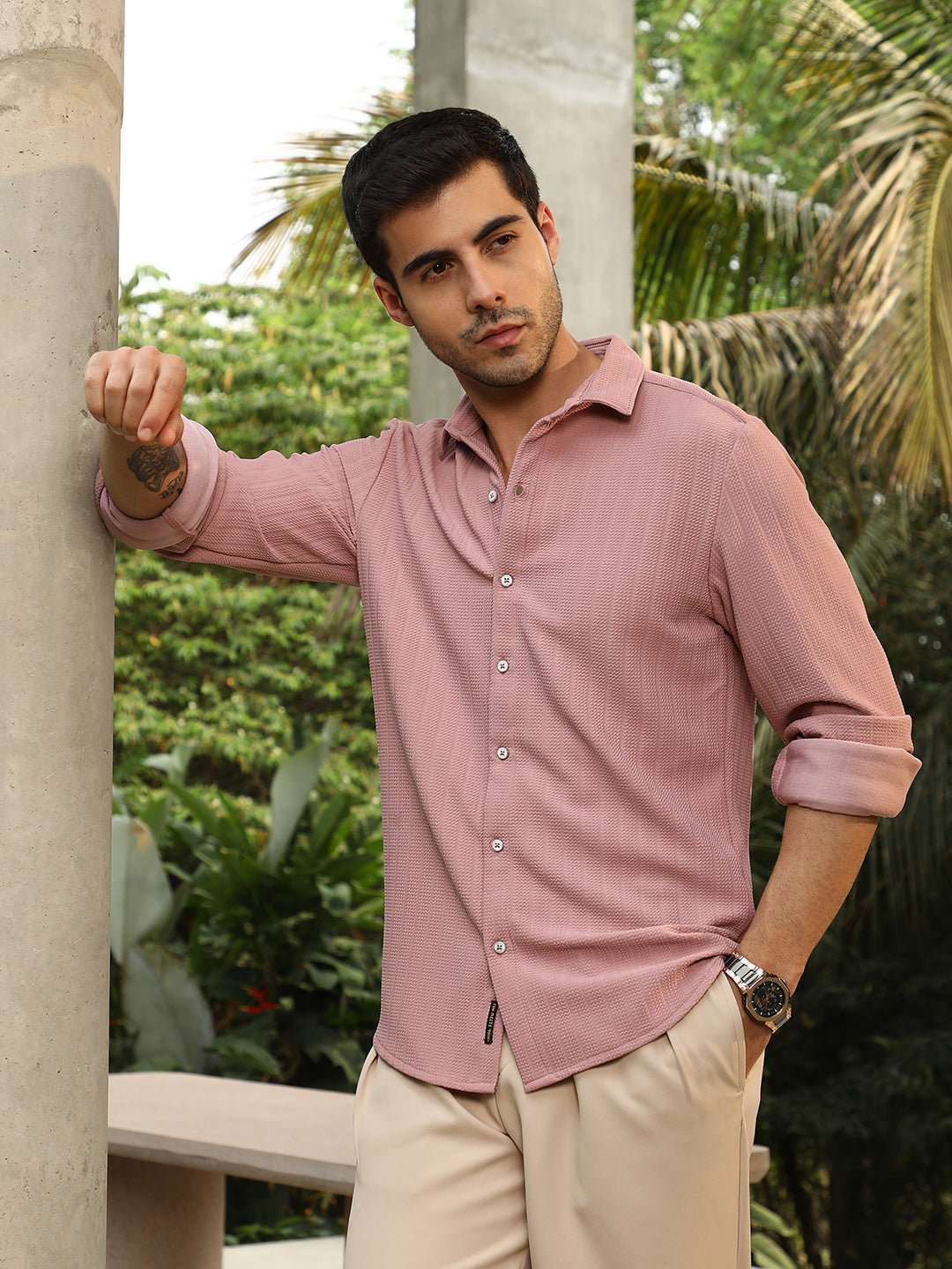 Chevron-Panel Tactile Shirt