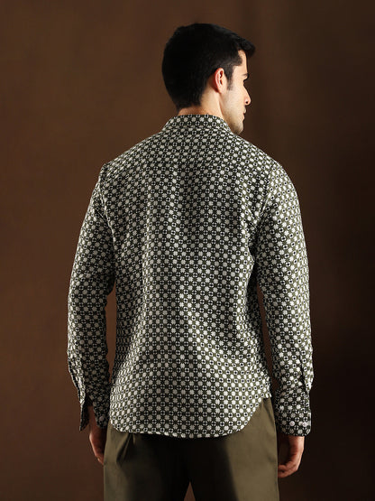 Motif-Block Regular Shirt