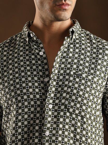 Motif-Block Regular Shirt