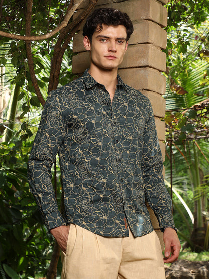 Sacramento Green Roses-Lined Embroidered Shirt