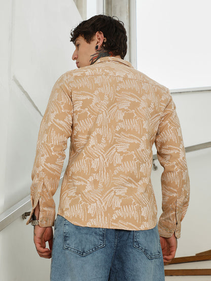 Beige Abstract Printed Full Sleeve Shirt