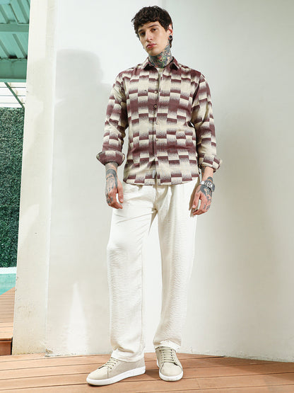 Geometric Pattern Cotton Blend Full Sleeve Shirt