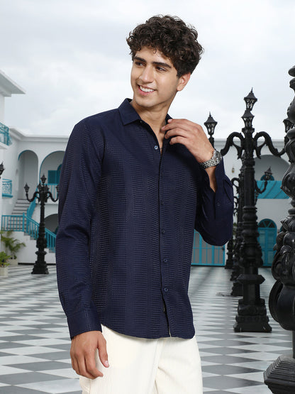 Geometric-Panel Jacquard Shirt