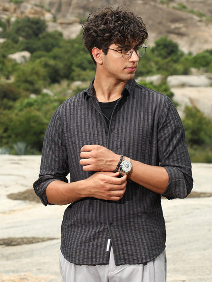 Edgy-Stripe Jacquard Shirt