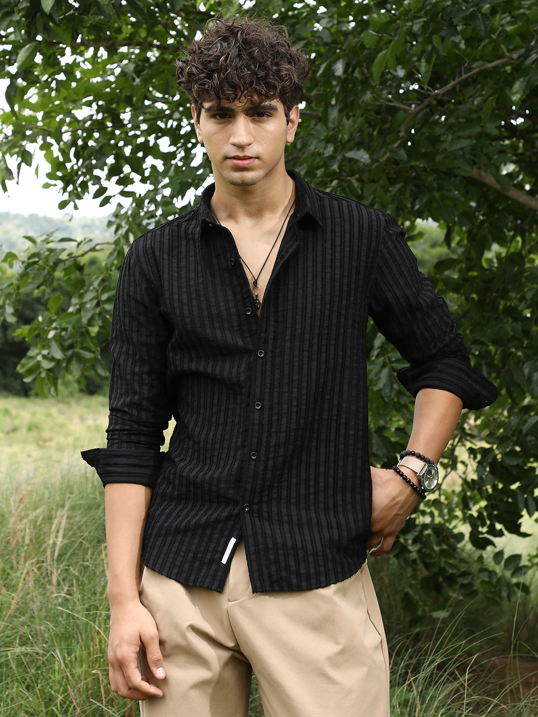 Edgy-Stripe Jacquard Shirt