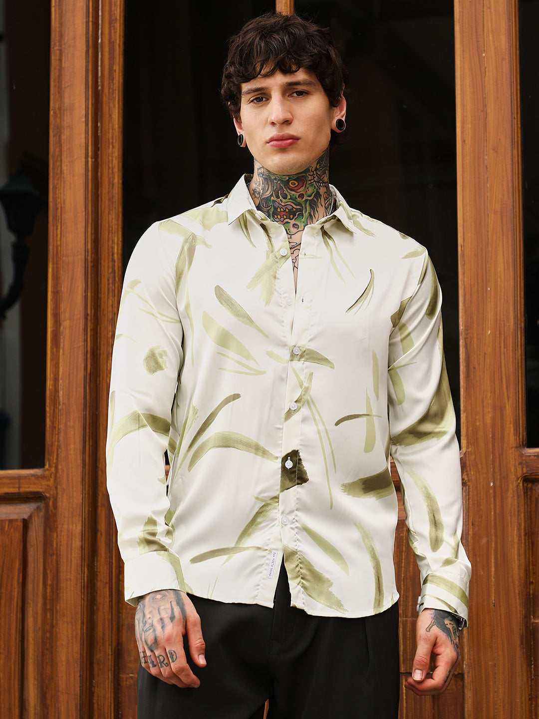 Contrast-Strokes Imprint Shirt