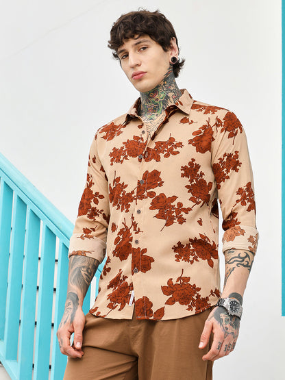Contrast-Roses Imprint Shirt