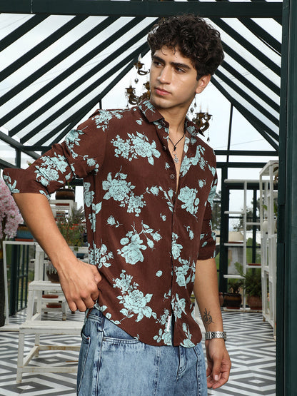 Contrast-Roses Imprint Shirt