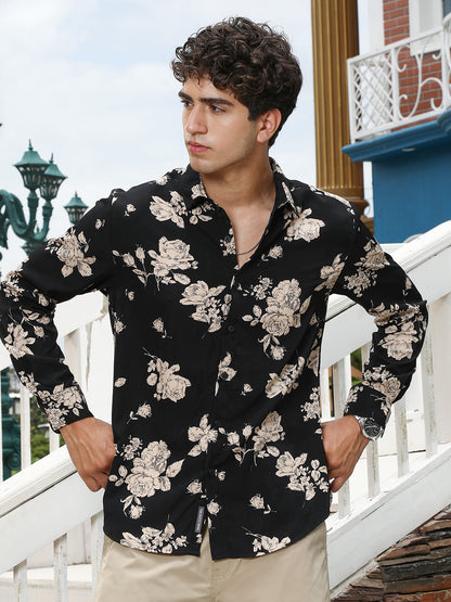 Contrast-Roses Imprint Shirt