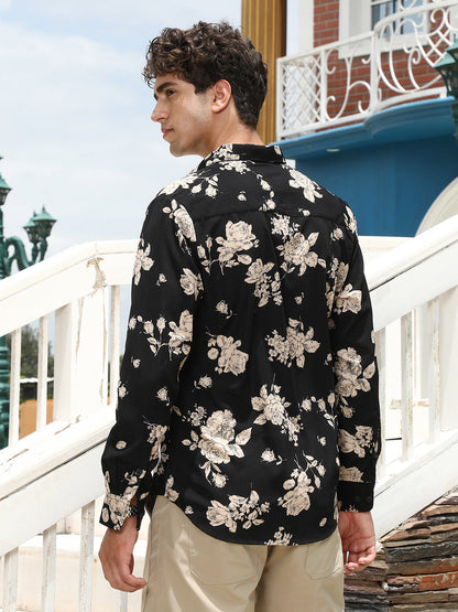 Contrast-Roses Imprint Shirt