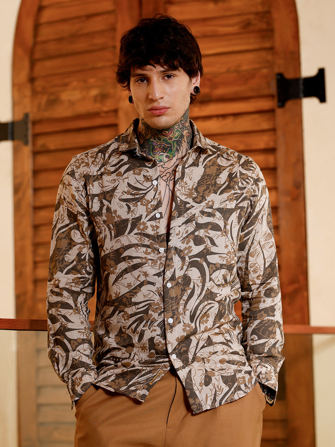 Floral-Block Imprint Shirt