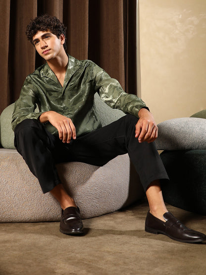 Abstract-Jacquard Satin Shirt