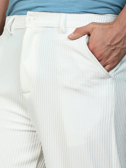Tactile-Striped Straight Trousers